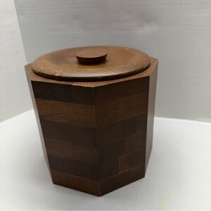 Vintage MCM Kustom Kraft Solid Black Walnut Ice Bucket Octagon Barware USA